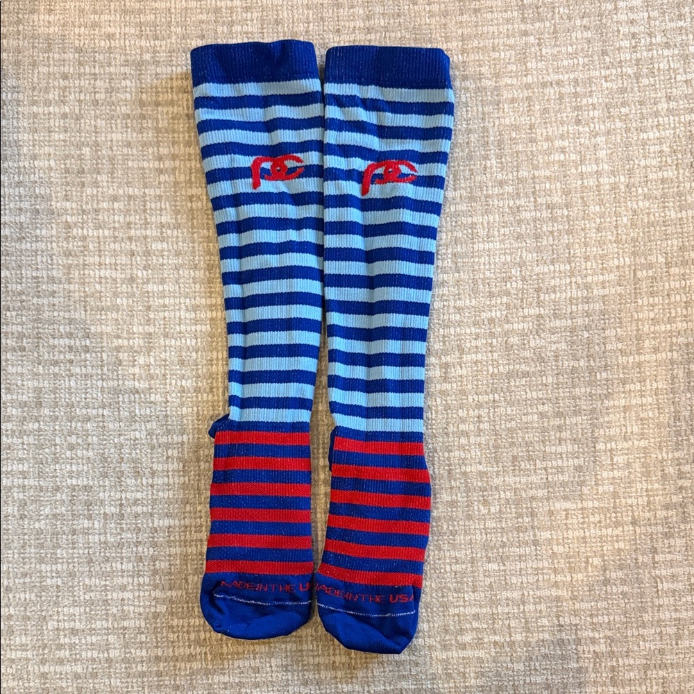 Striped Blue and Red Knee-High Socks